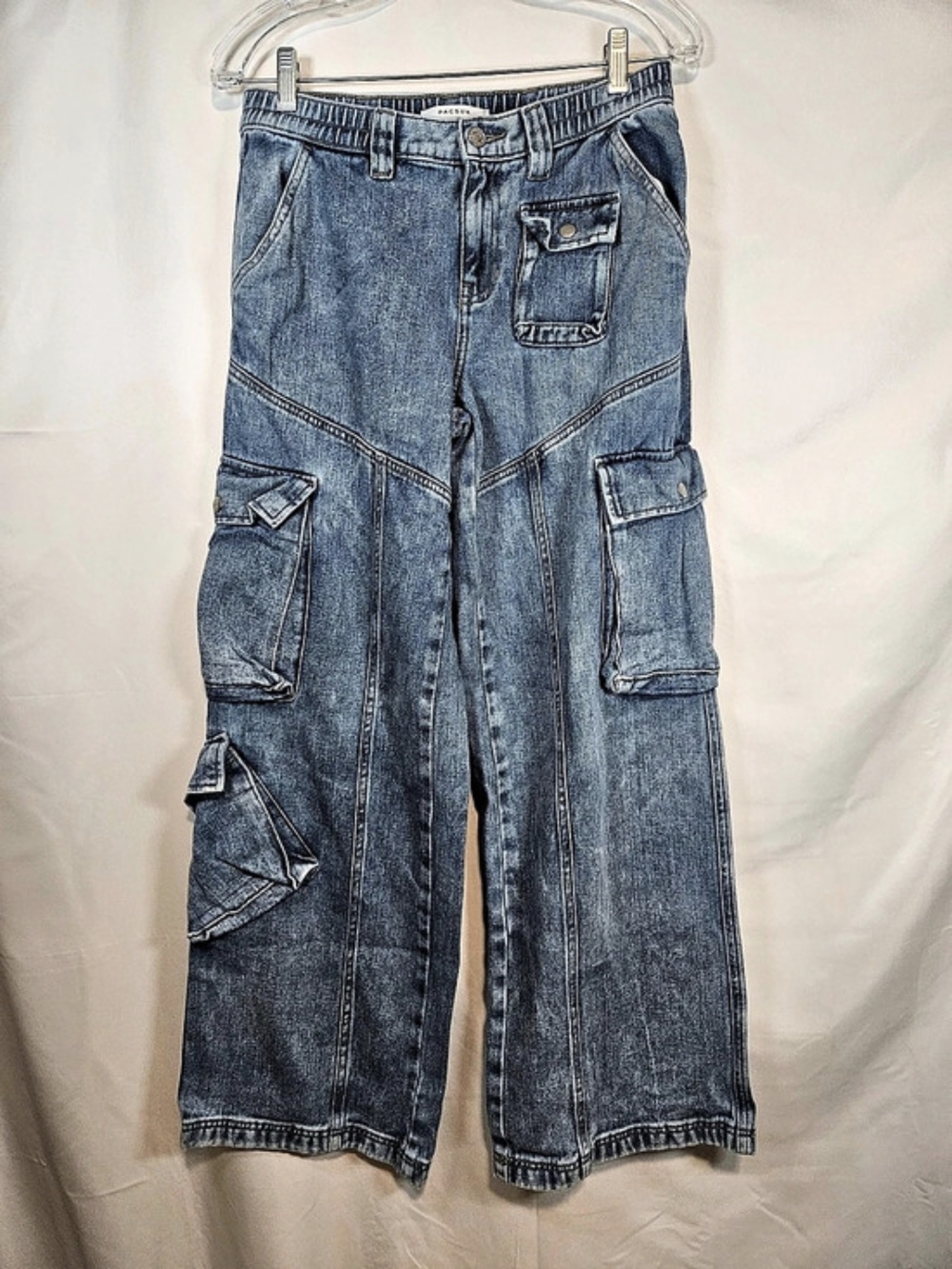 PACSUN Low Rise Puddle Zip Off Cargo Jeans in Blue Size Medium Denim